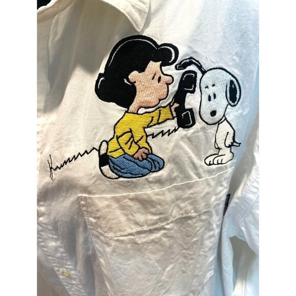 Too Cute Vintage Peanuts Embroidered Long Sleeved Button Up Blouse Sz 2XL - Picture 5 of 12